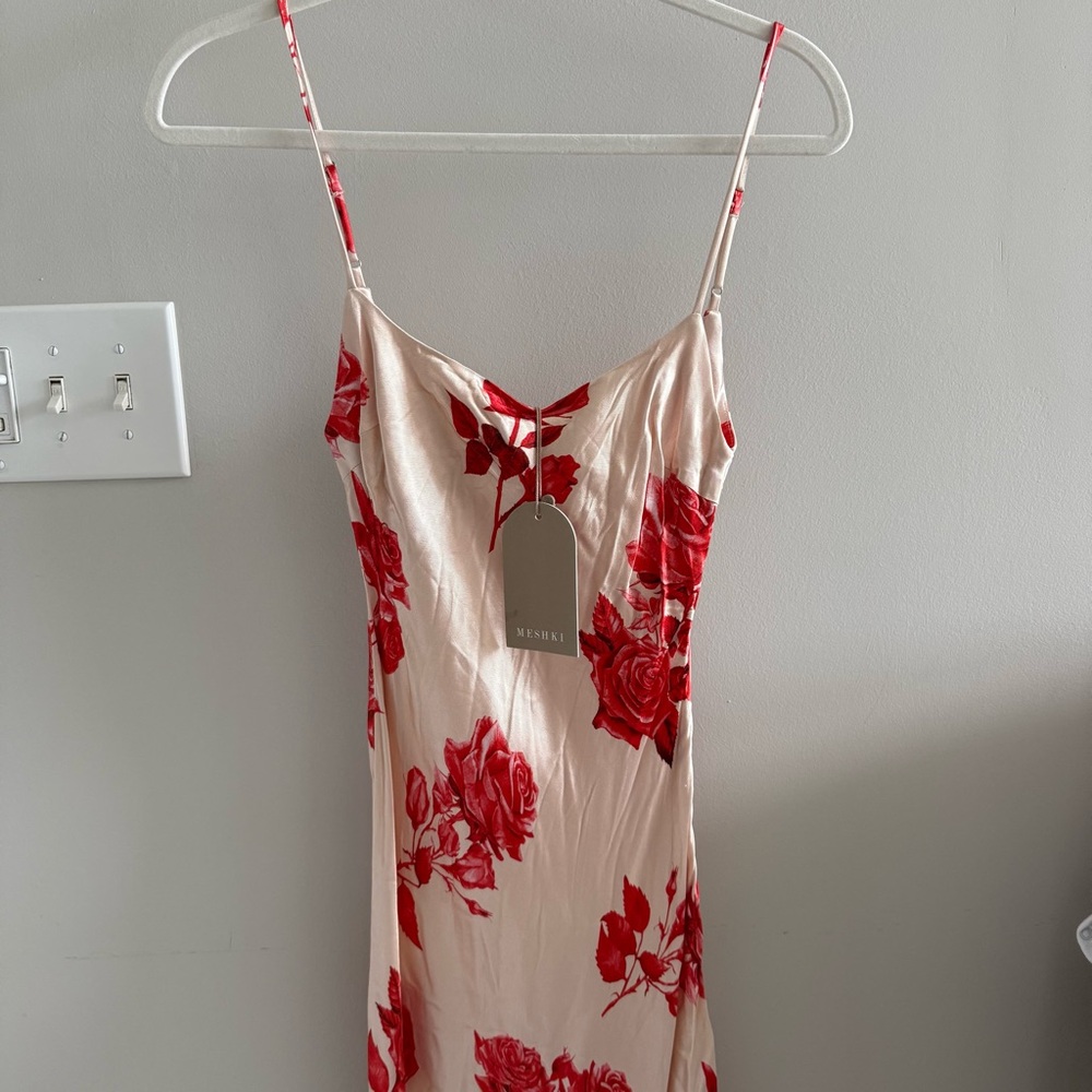 MESHKI NWT Floral Slip Dress with Red Roses